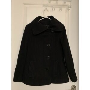 MALLIA Bellandi Virgin Wool Cashmere Black Pea Coat Women's Small Quiet Luxury